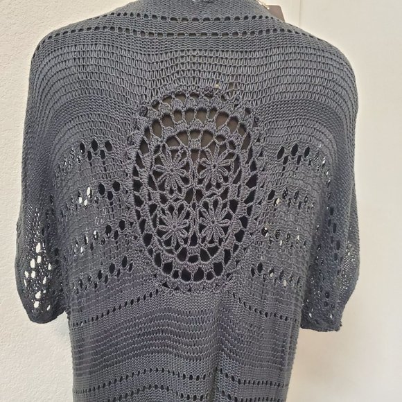 Black Crochet Open-Front Fringe Cape - Picture 5 of 6